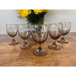 Vintage Bormioli Rocco Michelangelo Smoked‎ Cordial Glass Set Italian Crystal